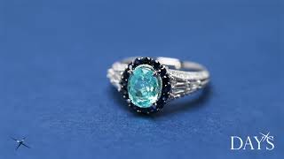 Oval Paraiba Tourmaline and Sapphire Ring in 18kt White Gold with Diamonds (1/2ct tw)