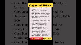 సిక్కు మతానికి సంబంధించిన గురువులు 10 Gurus of Sikhism👍 #education #generalknowledge #study #upsc