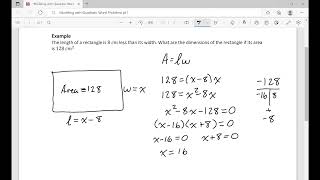 Modeling with Quadratic Word Problems pt1