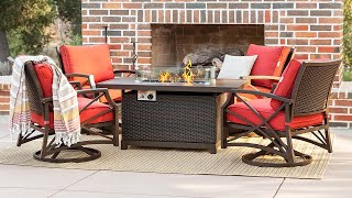 Kinger Home Novi 5-Piece Fire Pit Table Set Propane Firepit in Carob Brown | FP-003TBRN-SET-BRN