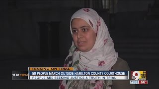 Faith groups demonstrate with 'Jericho Walk' outside of Hamilton County Courthouse