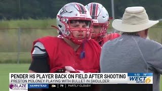 High school football player back on field after shooting