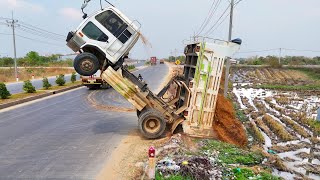 Wow! Start Incredible Landfill Project! Dump Truck 5Ton & Komatsu Dozer D2P Pushing Soil, Mix VDO