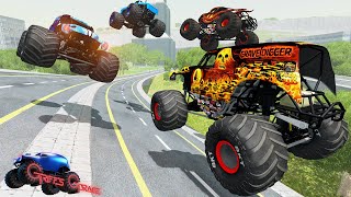 MONSTER JAM FIRE AND ICE MADNESS| Crashes, Jumps and Freestyle Tournament! - BeamNG Drive