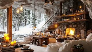 Watching Snowflakes Dance Outside Cave - Wind Sighing Beyond, Snow Gliding Down \u0026 Fireplace Sounds