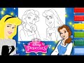 Glitter Coloring Disney Princess Belle & Princess Aurora Coloring Page | Glitter Colors | Markers