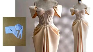 How to cut / draft a corset top with basque waistline and a cowl skirt.#sewingtutorial #beginner