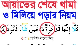 কুরআন মাজিদ পড়া সময় আয়াতের শেষে থামার ও মিলানো পড়ার নিয়ম শিখুন