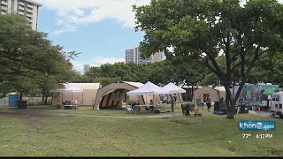 Tents in Old Stadium Park offer temporary stay to the homeless