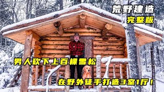 一口气看完：男人砍下上百棵雪松，在野外徒手打造3室1厅！