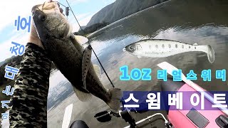 [국민배스]배스낚시! 시윔 빅 베이트, 수면위 부유물에 숨어있는 배스를 찾아라!!