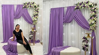 Como Fazer um Painel Instagramável 😍 Arco com Arranjo de Flores Lilás e Cortinário com Led Decoração