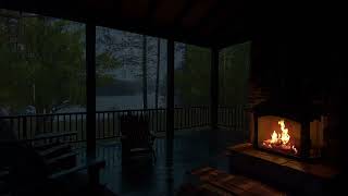 ⛈️ Rainstorm on the porch: Soothing Sounds of Fireplace & Thunderstorm Lulling You to Sleep, Healing