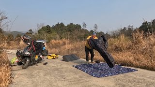 冬季骑行湖北，连日大雾天帐篷睡袋潮湿严重，只能早早露营晒一晒【老叶的骑行日记】