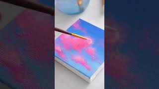 Cotton Candy Clouds | Easy String Lights Acrylic Painting | Mini Canvas Painting