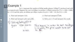 Precalculus- Lesson 5-4 Function Notation: Economic Functions