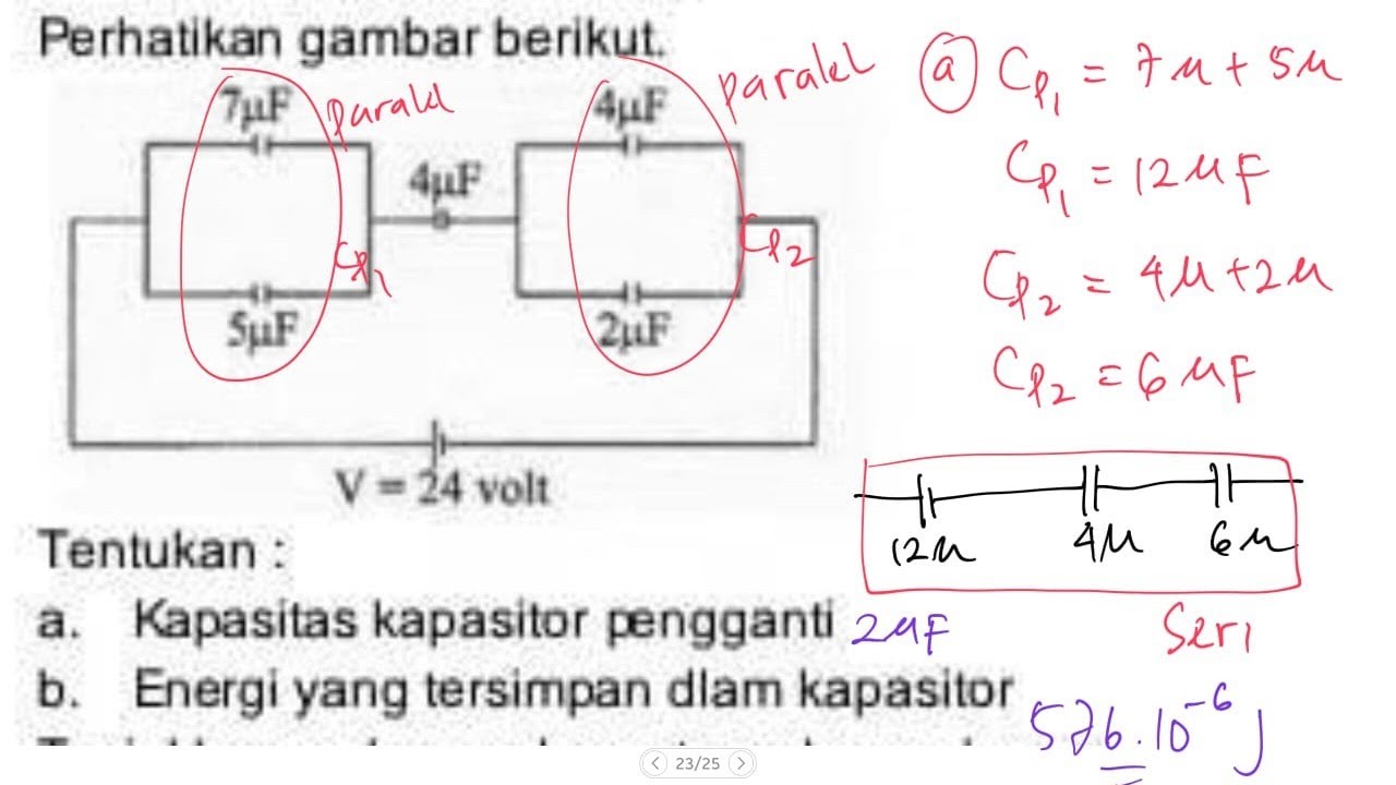 Menghitung Energi Yang Tersimpan Pada Rangkaian Kapasitor Seri Paralel ...