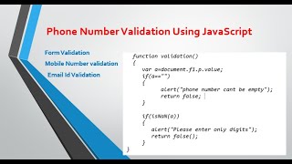 Form validation using JavaScript #Phone Number validation using JavaScript #javascript tutorial