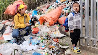 Son goes to school - mother has to collect scrap in landfills to sell to support her son