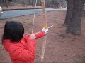 7 yrs old girl learned homemade japanese bowing at mt.fuji forest.