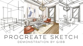 How to use Procreate to quickly sketch an interior design living room perspective