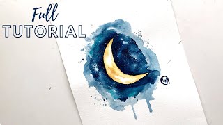 Moon Painting Tutorial For Beginners - Beginner Watercolor Class
