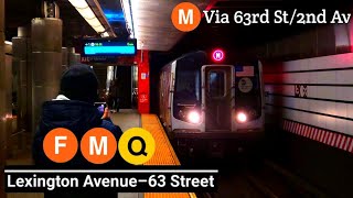 IND 63rd St Line: (F)(M)(Q) Action @Lexington Av-63rd St + (M) Via Second Av (Q)