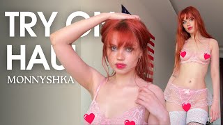 [4K] Try on Haul | Semi-Sheer Lingerie | Stockings | Get Ready With Me | MonnyShka