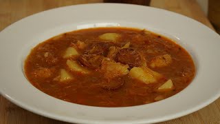 Delicious cabbage soup with sausage