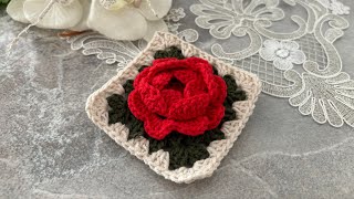 HOW TO CROCHET ROSE MOTIF / GRANDMOTHER SQUARE ROSE MOTIF