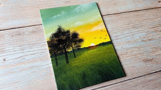 sunset landscape / easy acrylic painting for beginners ✨️
