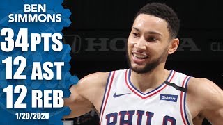 Ben Simmons has career game vs. Nets with 34-point triple-double | 2019-20 NBA Highlights