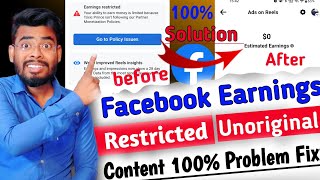 Solution: Facebook earning restricted | facebook unoriginal content | facebook reels