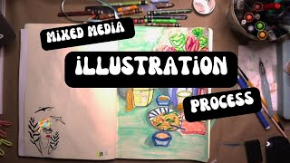 Mixed Media Illustration Process - Chinese food illustration- Watercolor Brush Pens- Tombow-Ecoline