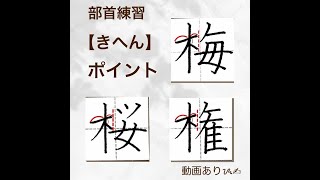 【硬筆・ペン習字】部首の練習「きへん」の書き方と練習のコツ・お手本・見本（ボールペン字/書道）