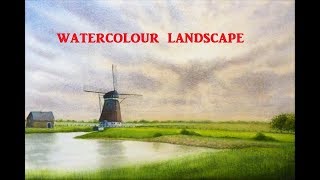 How to Paint Watercolour Landscapes Wet on Wet Tutorial, Dutch Windmill