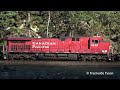 canadian railroads with four massive freight trains meeting thru the fraser canyon