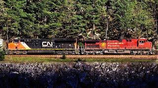 Canadian Railroads With FOUR Massive Freight Trains Meeting Thru The Fraser Canyon