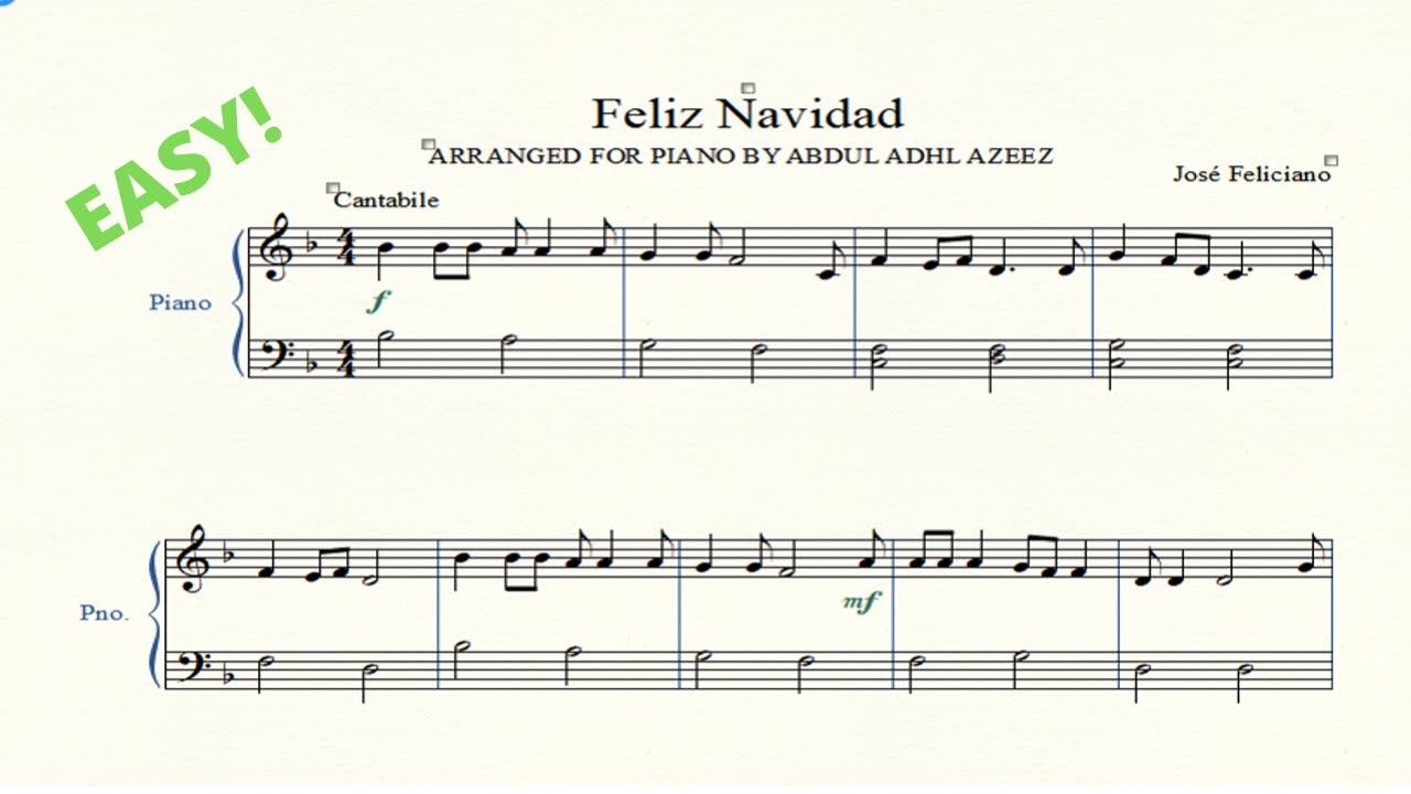 Feliz Navidad Piano Sheet Music Easy - Beginner - YouTube