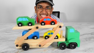 Car Carrier With Folding Ramp And 4 Wooden Cars Melissa & Doug Classic Toys
