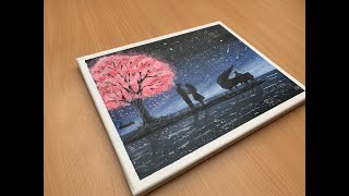 Couple in Love Listening to Piano under Cherry Blossom Tree | Acrylic Painting #3 /Painting Tutorial