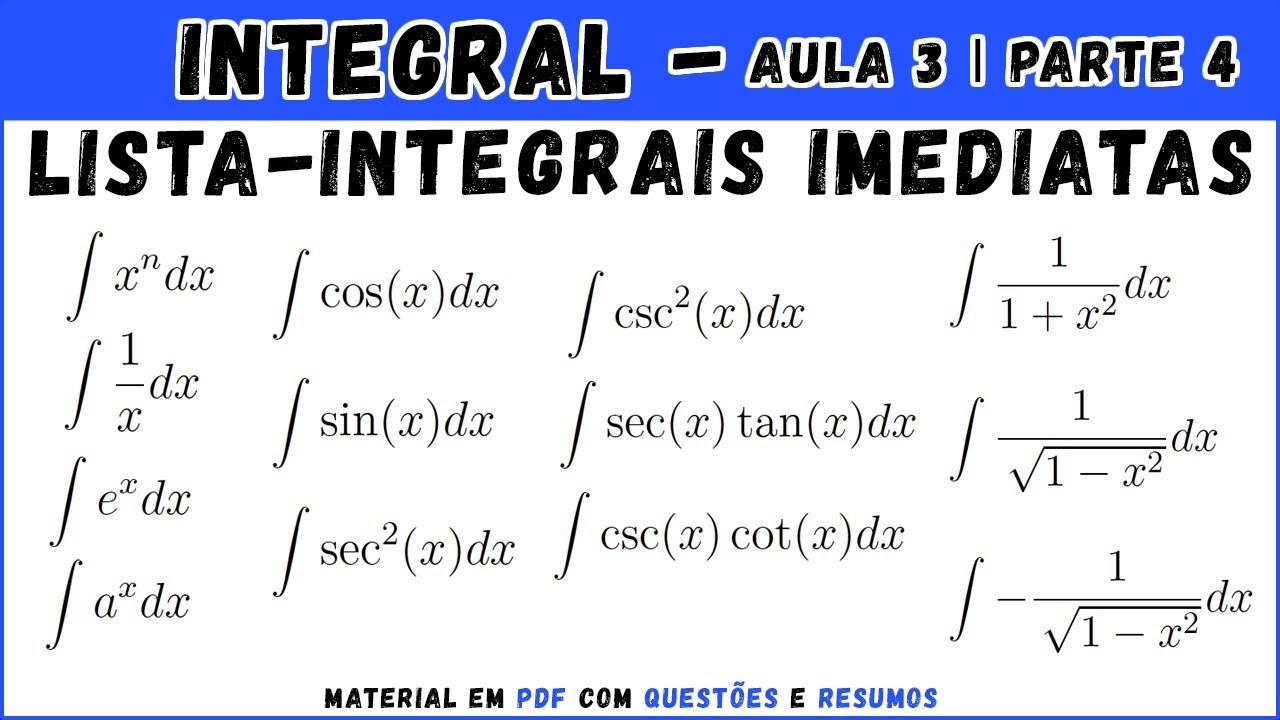 Lista De Integrais Imediatas - Aula 3.2 | Cálculo Integral - YouTube