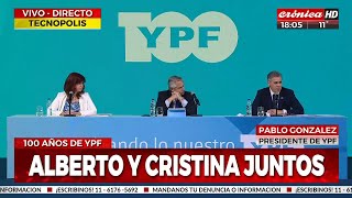 100 años de YPF: Alberto Fernández y Cristina Kirchner juntos en Tecnópolis