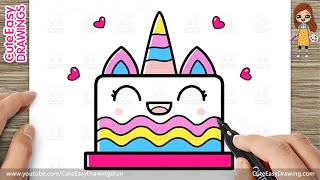 How to Draw a Cute Unicorn Rainbow Cake Fun - Easy Drawing and Coloring for Kids and Toddlers