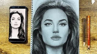 How to shade realistic on toned textured paper for beginners and artists | Drawing Anjelina Jolie