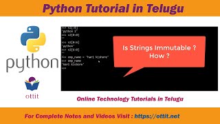 strings immutable , id values for strings - Python | Python Tutorial for Beginners in telugu Part 12