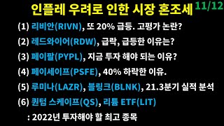 페이팔(PYPL) 지금 투자 해야 되는 이유/리비안(RIVN) 고평가 논란/페이세이프(PSFE) 40% 하락/루미나(LAZR), 블링크(BLNK) 실적 분석/RDW 급락 이유