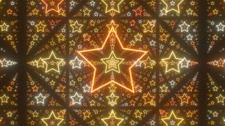 Flying Through Endless Grid Of Abstract Neon Glowing Golden Stars 4K Moving Wallpaper Background