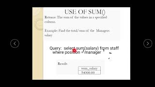 DBMS MOD 3 LECT 2-Aggregate Function