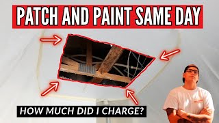 Textured ceiling drywall repair and paint the same day #drywallrepair
